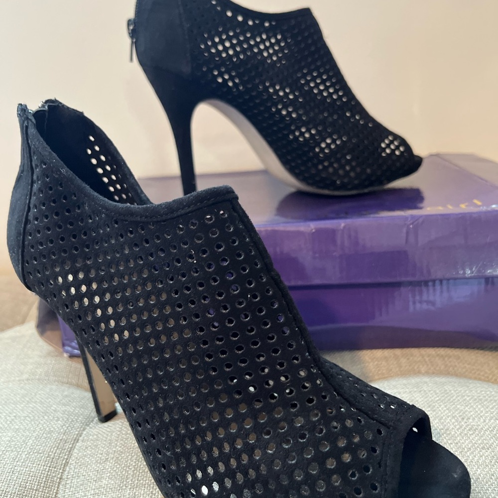 Madden Girl Black Perforated Peep-Toe Heels